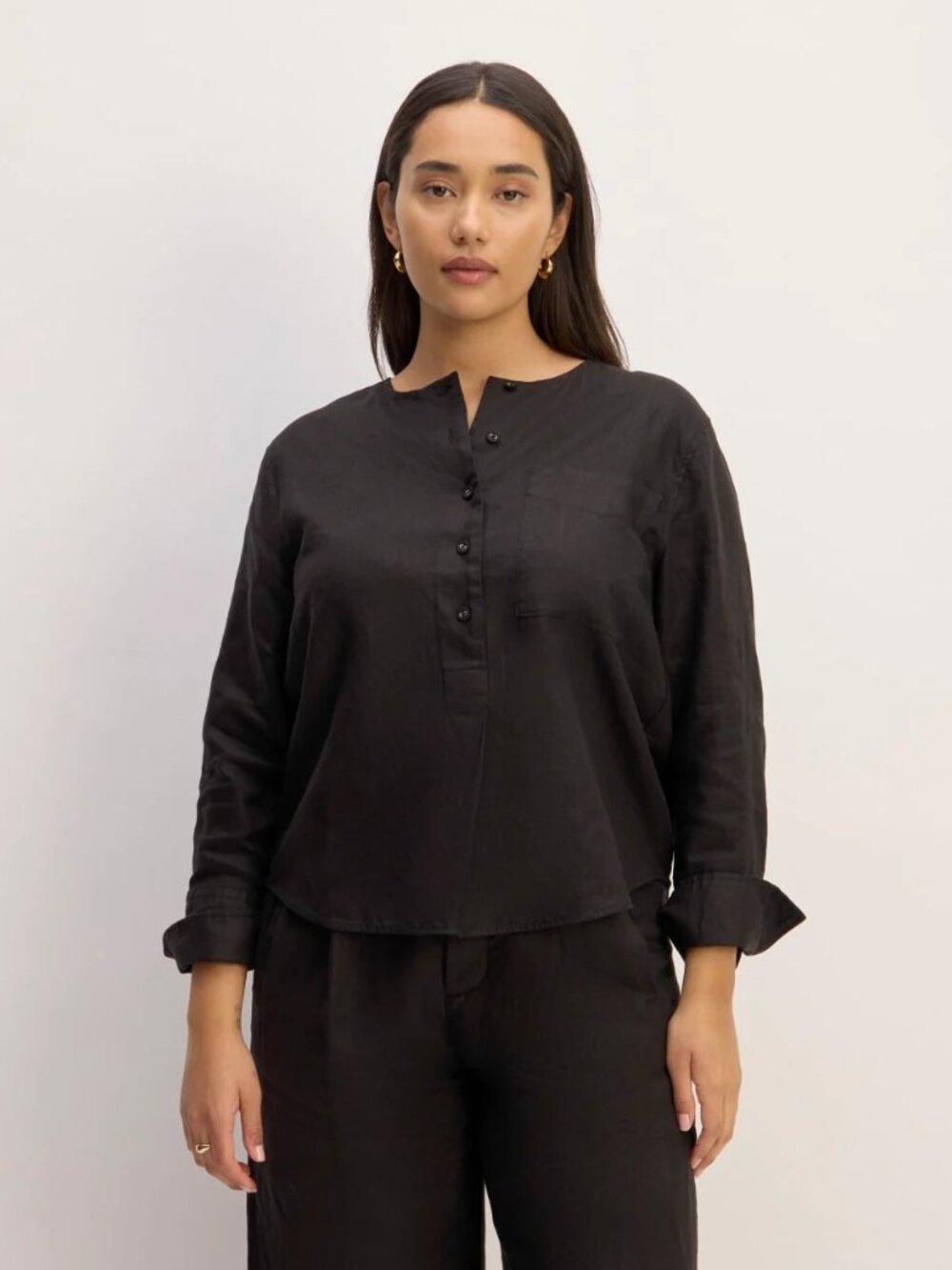Everlane black linen popover EUC